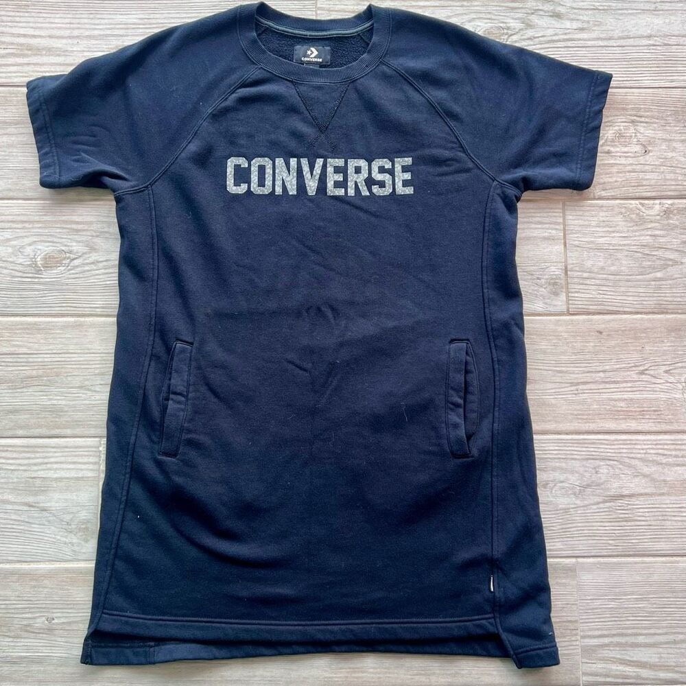 Converse Womens Black Crew‎ Neck Raglan Short Sleeve sweater dress Large